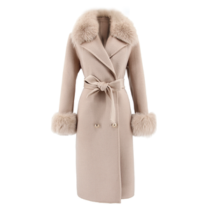 QIUCHEN QC19054 Veste en cachemire d'agneau de luxe décontractée pour l'hiver, col en vraie fourrure de renard, <span class=keywords><strong>manteau</strong></span> en laine pour <span class=keywords><strong>femme</strong></span>, <span class=keywords><strong>Black</strong></span> <span class=keywords><strong>Friday</strong></span> - Product Image 1