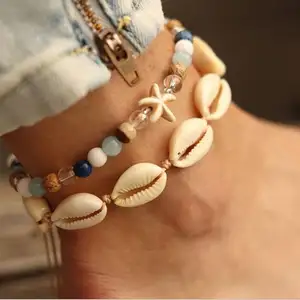 Boho Shell Rope Vòng Chân Cho Phụ Nữ Pha Lê Hạt Charm Vòng Chân Bãi Biển Chân Trần Bracelet Mắt Cá Chân Leg Chain Foot Jewelry
