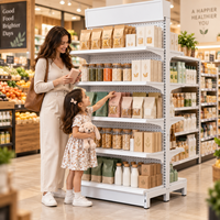 Présentoir Gondole Personnalisé Double Face pour Supermarché avec Panneau Arrière Perforé et Enseigne Réglable en Métal pour Magasin