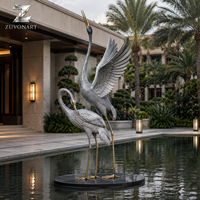 Fuente de Agua Moderna con Escultura de Grulla de Acero Inoxidable, Decoración de Jardín Exterior, Fabricante de Estatuas de Animales Personalizadas