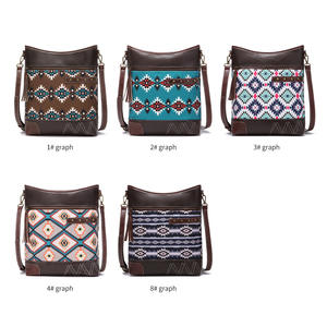 European and American Retro <b>Crossbody</b> <b>Bag</b> Printed Twill Waterproof Denim Bohemian Aztec Style Soft Nylon Material - Product Image 1