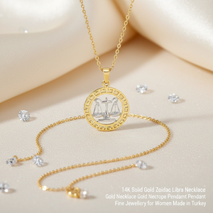14K <b>Solid</b> <b>Gold</b> Zodiac Necklace Libra Necklace <b>Gold</b> Necklace Horoscope <b>Pendant</b> Fine Jewellery for Women Made in Turkey - Product Image 3