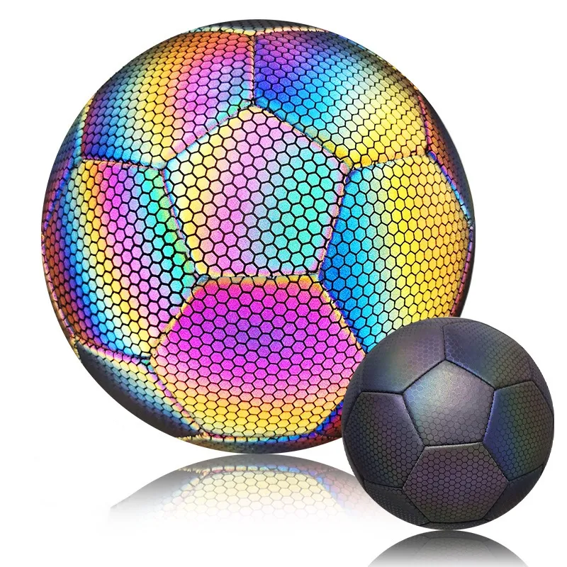Pelota de fútbol personalizada con luz nocturna que brilla en la oscuridad, balones de fútbol reflectantes para exteriores, tamaño 5