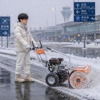 Machine de déneigement 3 en 1 autotractée (Souffleuse, Balayeuse, Chariot à Neige) Loncin 196cc 6.5HP avec une largeur de 80cm pour trottoirs