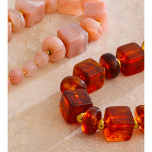 JINYOU 4337 collar de cuentas acrílicas cuadradas de Color ámbar Vintage collar de cadena chapado en oro de acero inoxidable - Product Image 5