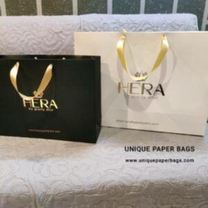Luxury Paper <b>Bags</b> With Gold Ribbon Handle Art Paper Cosmetic Packaging Custom Branding Unique Design - Product Image 3