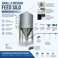 Silo à alimentation personnalisable de petite taille, 5-15 tonnes, en acier galvanisé, design peu encombrant pour l'élevage avicole et l'usine de traitement des aliments pour animaux