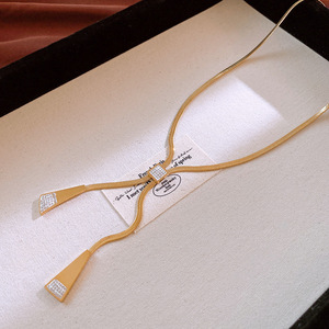 复古长链时尚饰品项链2色锆石吊坠项链不锈钢饰品厂家批发项链 - Product Image 2