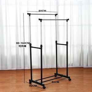 Double Bar Stainless Steel Adjustable Clothes <b>Drying</b> <b>Rack</b> Floor Standing Mobile Balcony Use Black Rectangle Shape - Product Image 4