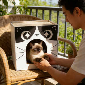 Cuccia per Gatti a 2 Livelli in Cartone Ondulato, Vendita Diretta dalla Fabbrica, Area Attività Ampia Personalizzabile, con Bordo Antigraffio a Copertura Totale - Product Image 1