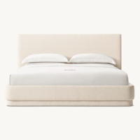 Lit à panneaux rembourrés en bouclette de qualité supérieure, tête de lit haute moderne et minimaliste, cadre de lit plateforme à profil bas pour chambre principale et villa