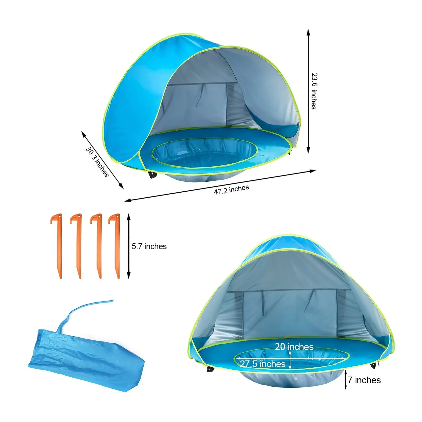 Pop Up Draagbare Schaduw Zwembad Uv Bescherming Zon Onderdak Baby Beach Tent Met Zwembad Voor Baby