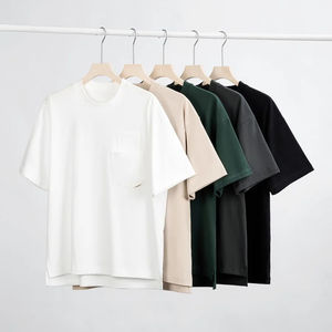 Camiseta de Manga Corta para Hombre, Estilo Japonés, Holgada, con Doble Bolsillo y <span class=keywords><strong>Dobladillo</strong></span> Abierto, 100% Algodón de 300 g/m², Nueva Colección 2024 - Product Image 1