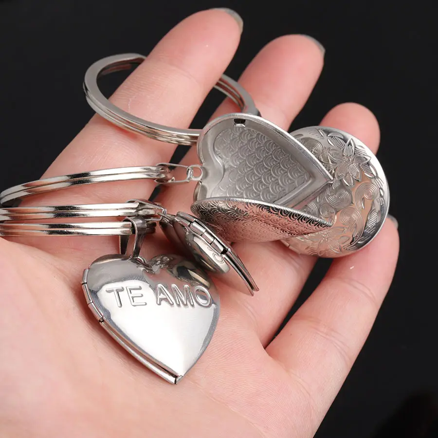 Diy Keychain Photo Frame Wedding Gifts Promotional Personalized Logo Creative Home Silver Plate Heart Locket Key Chain