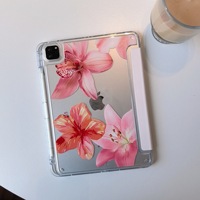 Étui de protection pour tablette en cuir PU acrylique transparent à imprimé floral personnalisé avec porte-crayon pour iPad 12e, 11e, 10e génération Pro 11 pouces