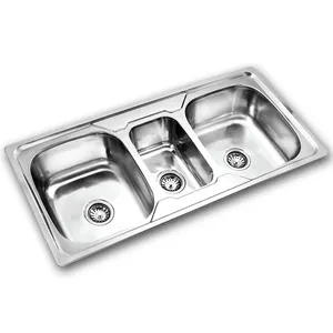 水槽两个半碗不锈钢厨房平面设计定制现代抛光铝厨房水槽带排水管