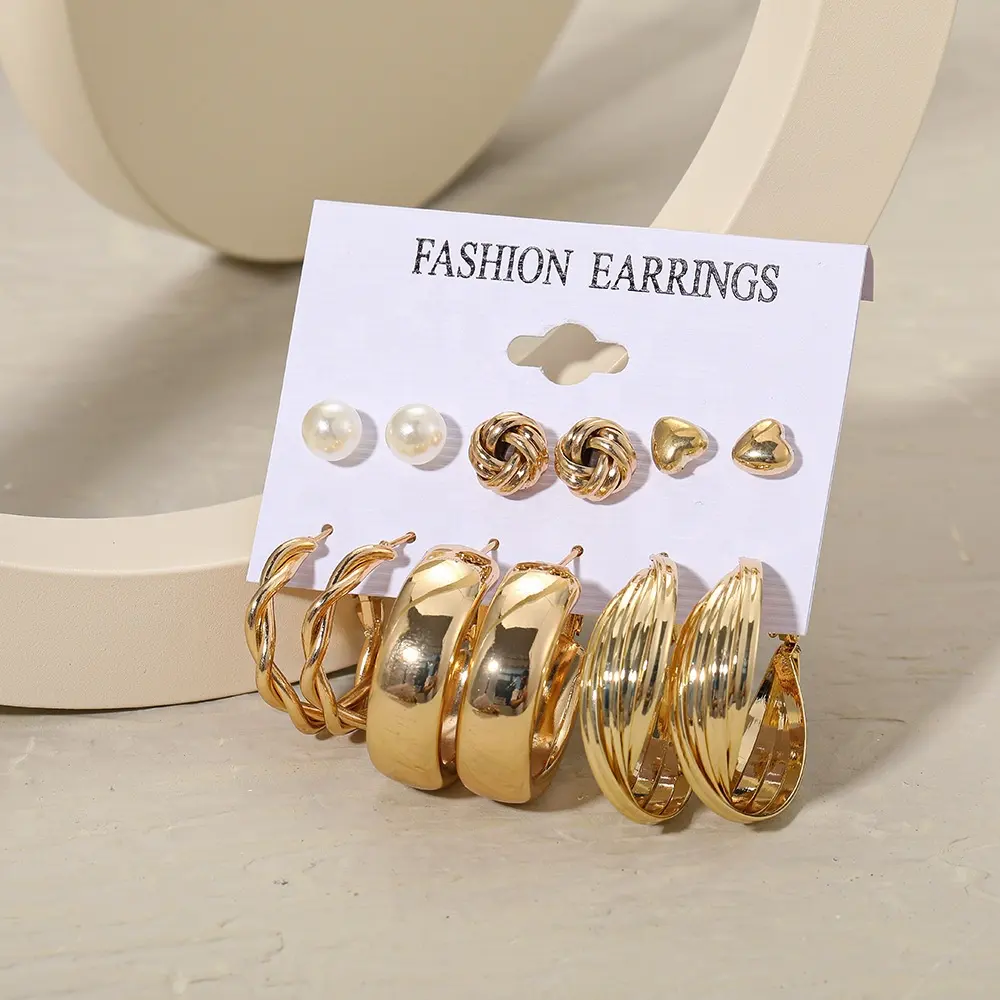 Fashion Vintage Leather Earring Set Ladies Fashion Acrylic Tassel Earrings Golden Pearl Cross Pendant Earrings Jewelry Gift