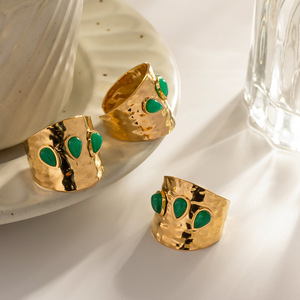 European American Style Ring With 3 Natural Malaysian Jade Stones Bezel Setting Geometric Shape Unisex Party Jewelry - Product Image 4