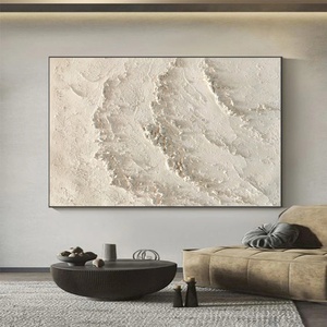 Pintura 3D Minimalista de Olas del Océano en Blanco sobre Lienzo Texturizado, Arte de Pared Abstracto Hecho a Mano para Decoración de Sala de Estar - Product Image 1