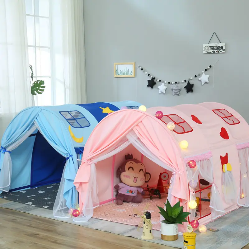 4-6 Years Old Children's Bed Tent Indoor Play House Boy Girl Castle Bunk Bed Blue And Pink Toy Tent