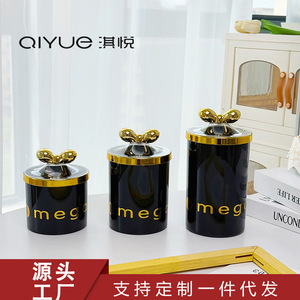 Pot de rangement <span class=keywords><strong>en</strong></span> plastique rond plaqué <span class=keywords><strong>or</strong></span> noir de luxe <span class=keywords><strong>l</strong></span>éger, 301-500 ml, pour thé, nourriture, cuisine, noix, <span class=keywords><strong>café</strong></span>, perles, épices, céréales - Product Image 2