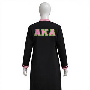 Alfa |   Kapa |   Suéter Largo Informal Alpha AKA Sorority para Mujer, Estilo Soror Negro con Bordado y Cuentas, Tejido Plano - Product Image 1