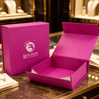 Boîte à bijoux rigide personnalisée en papier, pliable magnétique, écologique, de luxe, couleur magenta, avec pelliculage mat et gaufrage
