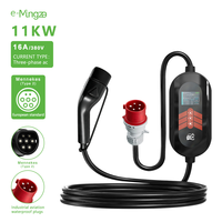 Pengisi Daya Mobil Listrik E-Mingze Profesional Portabel 11KW 3 Fasa 16A Tipe GBT Tipe 2 Tipe 1 untuk Rumah, Stasiun Pengisian Daya Portabel Tipe 2