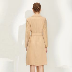 Manteau trench plissé mi-long style britannique d'automne, col à revers, double boutonnage, ceinture - Product Image 4