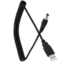Kabel Daya USB Spiral Coiled Male ke 5.5x2.5mm DC Female, Kabel Pengisian Daya USB Retractable