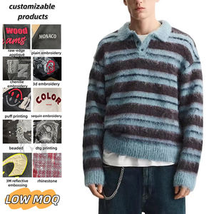 Pulls en tricot personnalisés à rayures et col rabattu en polyester/acrylique/nylon/<span class=keywords><strong>laine</strong></span> d'<span class=keywords><strong>alpaga</strong></span> Pull d'hiver décontracté et chaud pour hommes - Product Image 1