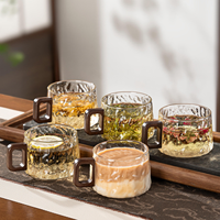 Thee-mokjesset van hoog borosilicaatglas met houten handvat, hittebestendig, BPA-vrij, vaatwasser- en magnetronbestendig voor warme/koude dranken