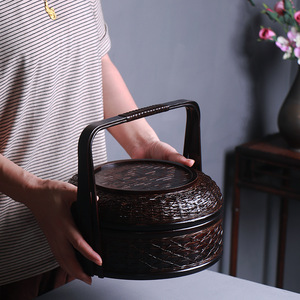 Bamboo Woven Double Layer Food <b>Box</b> Round <b>Large</b> Size Chinese Style <b>Gift</b> Craft Storage Container - Product Image 5