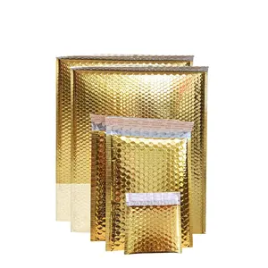 Factory wholesale padded envelope customized logistics packaging printed gold metallic foil bubble mailers with logo