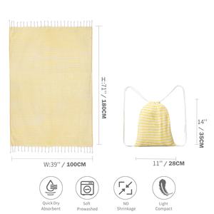 Özel Logo kum ücretsiz pamuk türk püskül çizgili plaj havlusu seti çanta ile kompakt - Product Image 2