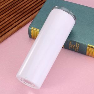 White Sublimation Skinny Tumbler 20oz Stainless Steel Straight Blank with Lid and <b>Metal</b> <b>Straw</b> - Product Image 1