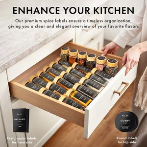 Gia Vị Tổ Chức Tre Nắp Thủy Tinh <span class=keywords><strong>Container</strong></span> Thủy Tinh Vuông Gia Vị Lọ Với Tre Nắp Bằng Gỗ Với Shaker Chèn Và 240 Nhãn - Product Image 3