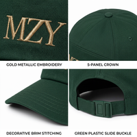 Casquettes de baseball en sergé de coton structuré à 6 panneaux, noires, brodées en 3D avec fil doré, vente en gros