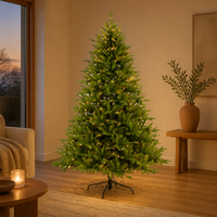 Sapin de Noël artificiel pré-éclairé PE+PVC 7 pieds, luxe, toucher réaliste, avec lumières LED et base métallique pliable