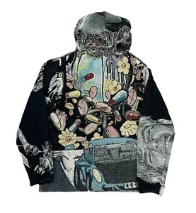 Custom 100 Cotton Oversized High Quality Y2K Luxury Cartoon Anime Woven Graphic Tapestry Hoodie
