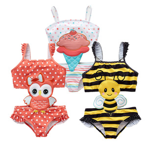 2023 12M-8Y Verão Dos Desenhos Animados Swan Bee Icecream Bebê Meninas Swimwear Swimsuit Crianças One Piece Natação Praia Bikini Maiô