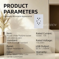 Ultradünne Weiße und Schwarze Südamerikanische Standard-Steckdose aus PC-Material mit Doppel-3-Pol-Stecker und USB Typ-A und Typ-C Anschlüssen für Thailand