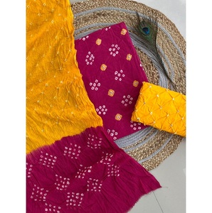 Top tradicional de algodón puro Shatin Hand Bandhani con hermoso Mul Bandhani Dupatta y conjunto de traje Salwar a juego - Product Image 4