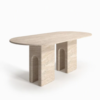 Table à manger ovale en marbre naturel moderne de haute qualité, fabriquée sur mesure, meubles de luxe pour villas