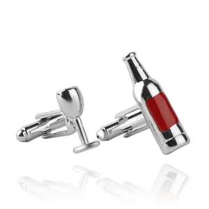Popular Red Wine Bottle Glass Shape Cufflinks French Style Shirt Buttons Enamel Cuff Links for Men and Women