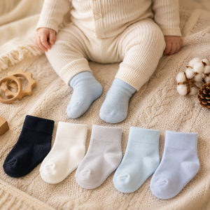 Chaussettes pour bébé nouveau-né en coton biologique certifié OEKO-TEX Standard 100, semelle antidérapante douce, bleu, blanc, marine, gris, bleu clair, vente en gros - Product Image 1