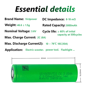 Batería Recargable de Iones de Litio Cilíndrica VICTPOWER 100% Original US18650VTC6 3000mAh 3.7V INR18650 VTC5A 10C 30A - Product Image 4