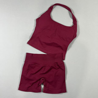 Promo Panas 2026 Set Yoga Solid Ruched Square Neck Tank Top Tiga Panel Seamless Legging Crop Pengangkat Bokong untuk Wanita