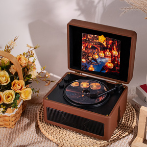 Lecteur CD portable rétro avec couvercle style tourne-disque, haut-parleur stéréo sans fil, lecteur de musique de bureau pour la décoration de la maison - Product Image 4