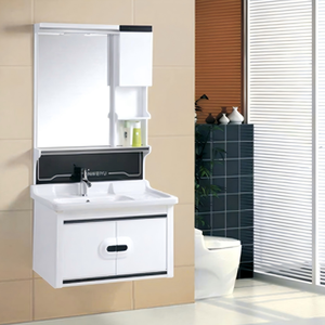 Mobile <span class=keywords><strong>Bagno</strong></span> Sospeso Moderno con Specchio <span class=keywords><strong>Bianco</strong></span> e Lavabo Integrato in PVC - Soluzione Completa per il Tuo Progetto - Product Image 3